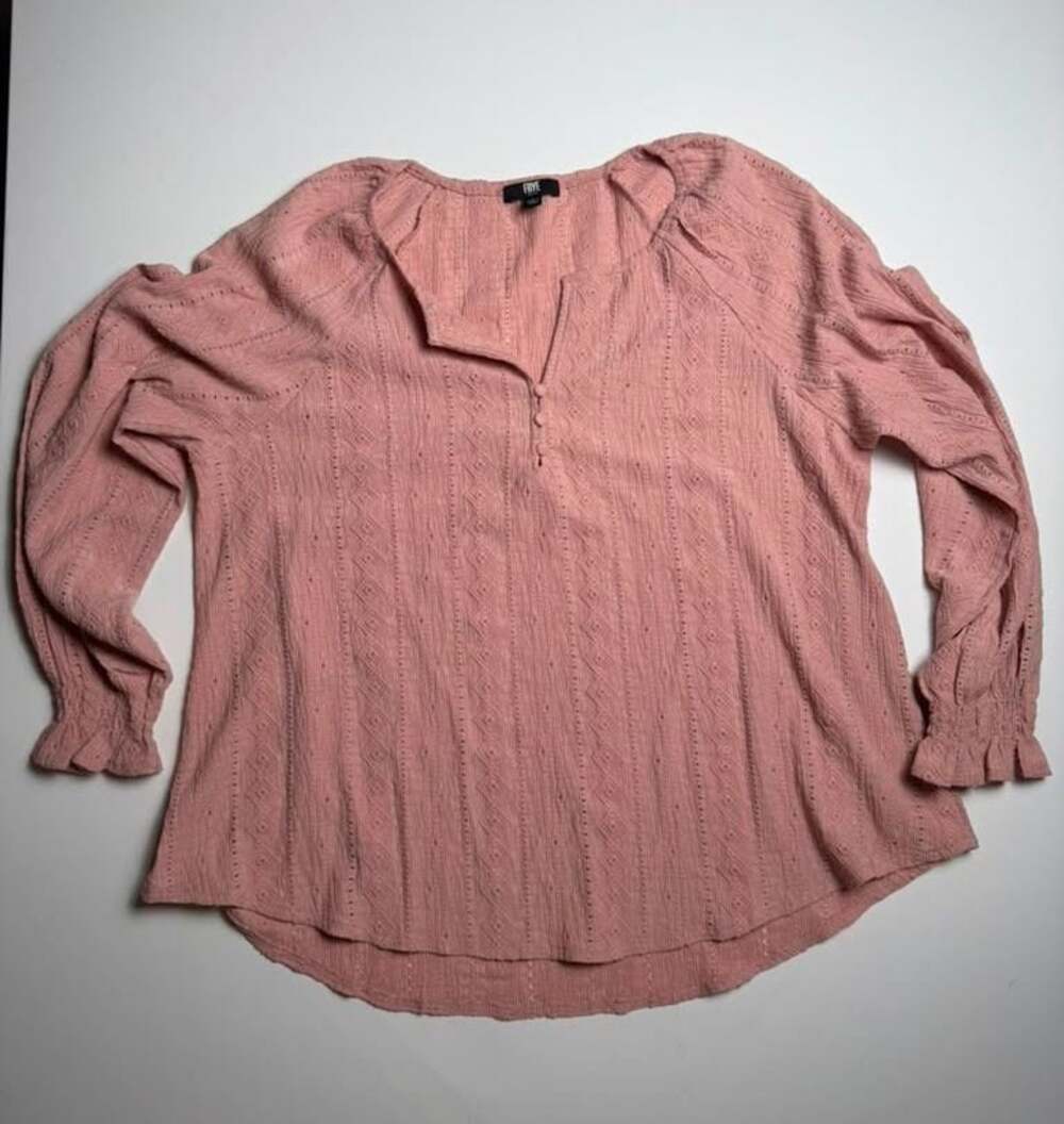 Frye Women's Rose Mauve Boho Knit Long Sleeve V Neck Pullover Blouse Large